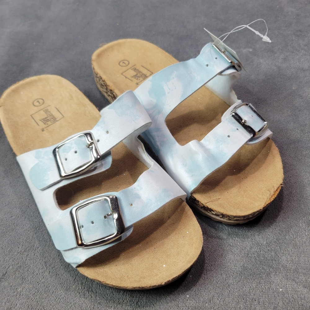 Extremely Me Girls Blue White Tie Dye Double Buckle Slide Sandals‎ Size 1